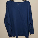 American Eagle  Blue V- neck Long Sleeve Tee L Oversized Ribbed Photo 0