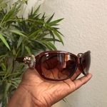 Y2K It Girl Baddie Cyber Vixen Trendy Streetwear Brown Ring Cut out sunglasses gold bedazzled Grunge Gorpcore Oversize Round Photo 1