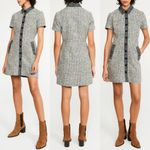 Claudie Pierlot Navy Tweed Short Sleeve Button Front Mini Dress 4 Preppy Blue Photo 2