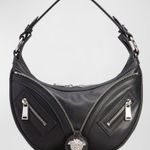 Versace NWOT  Medium Medusa Zip Leather Hobo Shoulder Bag in Black and Silver Photo 0