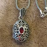 Sterling Silver Red Garnet Marcasite Locket  Filigree Design Photo 10