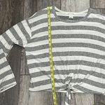 Caution to the Wind Striped Long Sleeve Blouse Heathered Gray And White Medium Photo 11