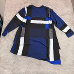 Chico's  Size XL‎ Tunic Top Asymmetrical Geometric Print Blue White Black Office Photo 2