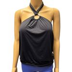 Michael Kors NWT  Black O Ring Modest Banded Bottom Halter Swim Top Small Photo 0