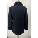 Vintage Y2k Wool Coat Single Breasted Button Down Faux Fur Trim Collar Black XL Photo 4