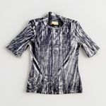 Pilcro and the Letterpress Pilcro‎ Anthropologie Shirt Womens Velveteen Blue Short Sleeve Top Size XS Photo 0