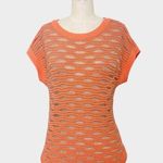Ann Taylor  Mesh Open Weave Short Sleeve Sweater Orange Metallic Photo 0