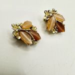 Gold tone orange leaf floral clip on earrings Photo 4