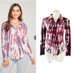 Chaser  Tie Dye Sweatshirt Quarter Zip Burgundy Cream Pink Top Size XS Photo 12