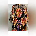 Japanese Floral Kimono SZXL Black Robe colorful Belt AND Matching Pants Satin Size XL Photo 11