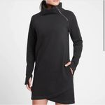 Athleta Cozy Karma Asymmetric Sweatshirt Dress Womens Size Large Black Mock Neck Photo 1