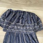 Japna Womens Dark Blue Strapless Ruffled Wide Leg Floral‎ Romper Size Medium Photo 2