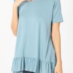 SheIn Teal blue high low ruffle bottom top Photo 4