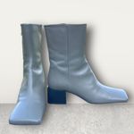 ZARA women’s leather booties boots square toe, mid heel green Sz 39 Photo 0