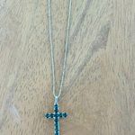 925 Sterling Silver Blue Green Cross Pendant Necklace New Photo 0