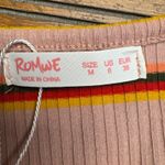 Romwe Striped Ribbed Cropped Henley Top Pink Orange Yellow Black Size M Photo 2