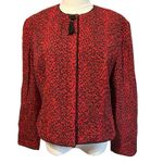 Vtg 80's Maggy London 100% Silk Jacket Womens Sz 14P Red Black Leopard Coat Photo 0