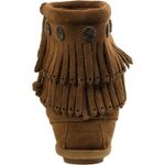 Minnetonka Double Fringe Suede Bootie Moccasins 6.5 Dusty Brown Side Zip Leather Photo 4