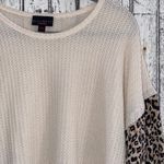 Discreet Cream waffle knit with cheetah sleeves top Photo 2