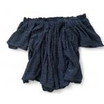 Free People navy thrills and frills off the shoulder shirt Photo 1