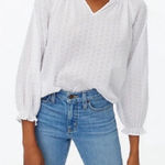 J.Crew  White Peasant Top w/ Swiss Dot and Ruffled Collar & Wrist Detailing Photo 0