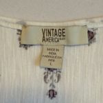 Vintage America Blues Women Tunic Top Boho Paisley Print Lace Trim Sz L Trendy # White Size L Photo 5