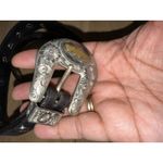 Western Cowgirl Black Leather Belt Concho Heart German‎ Silver Big Al's 38" Boho Photo 4