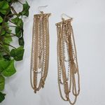 Gold Long Dangle Chain and Crystal Statement Earrings Photo 1