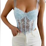 SheIn Light Blue Sheer Ribbon Bow Tie Strap Lace Bustier Top Photo 1