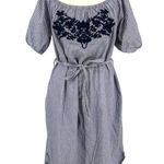 THML Embroidered Striped Tie Waist Scoop Off Shoulder Midi Dress Blue Size 2X Photo 0