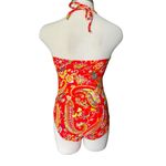 Ralph Lauren Pink Orange Aqua Sunrise Paisley One Piece Bandeau Swimsuit Size 10 Photo 7