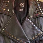 W By Worth  Black Leather Studded Motorcycle Vest Top Size 8 M Photo 9