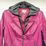 Magenta Faux Leather Jacket with Attached Hoodie Off Air by Giulana Retro Moto Purple Photo 3