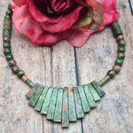 None Artisan Boho Unakite Natural Stone Beaded Collar Bib Necklace Toggle Clasp 18" Photo 0