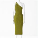 ZARA Green Rib Knit Sleeveless Asymmetric One Shoulder Midi Bodycon Dress Sz S Photo 2