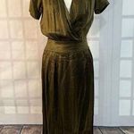 Swildens Short Sleeve Faux Wrap Metallic Sage Green Maxi Dress Size 0 / XS Photo 0