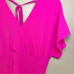 NWT Oddy Bright Pink Wrap Maxi Dress Smocked Waist Tie Back Detail Flowy Sleeve Photo 4