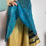 Hand Crafted India Mexicali Reversible Silk Sari Yellow Blue Pattern Wrap Skirt Size L Photo 4