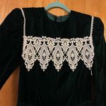 Jessica McClintock Dark Green Velvet Prairie Retro Prom Vintage Dress Size 13 Photo 3