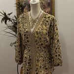 Max Studio  Women Top Size L Smocked Pleated Ties Waist Babydoll Pullover V-Neck Photo 1