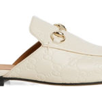 Gucci  Princetown Horsebit Leather GG Logo Monogram Loafer Mule In White Leather Photo 0