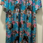 VTG 80s 90s Anthony Richards Blue & Pink Retro Maxi House Dress Kaftan Muumuu Size L Photo 7