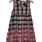 Hayden LA‎ Women Dress Embroidered Floral Plaid Sleeveless Multicolor Small Brown Photo 0