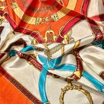 Vintage Equestrian Royal Crown print oversized had rolled silky Scarf 35/35 Orange Photo 9