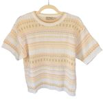 80s VTG L.L. Bean Cotton Knit Top Short Sleeve Striped‎ Pastel Sweater Size S Yellow Photo 0