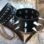 2 pcs Gothic Spike faux leather punk bracelet Chain emo Rivets Cuff Black Photo 0