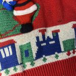 Vintage Christmas Holiday Touchy Subjects Sweater Santa Tree 3D Knit Train Bow Red Size M Photo 7