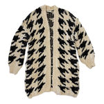 Storia Cardigan Small Black Ivory Open Front Houndstooth Preppy Knitwear Photo 0