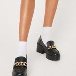 Nasty Gal  Black Faux Leather Chunky Loafer with Gold Thick Chain Size 8 Photo 1