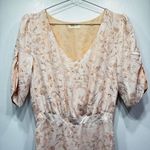 Papier Pale Peach & Beige Muted Floral Maxi Dress Ruched Short Sleeves ModCloth Size 4 Photo 0